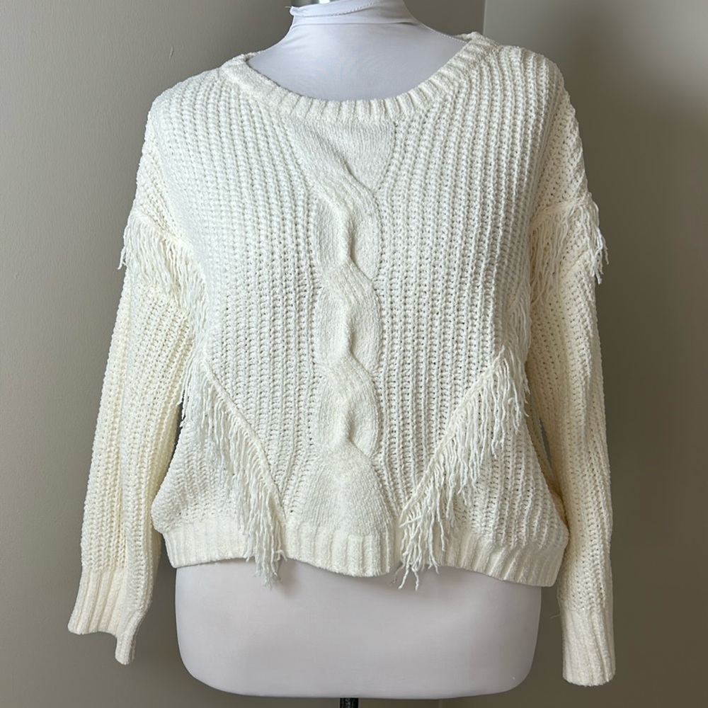 B FLAWLESS Off-White Fringe Chenille Sweater Size XL